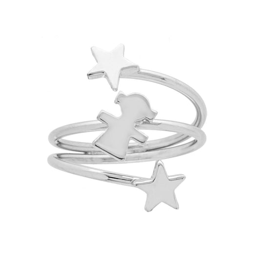 Anello Famiglia con figlia bimba e due Stelle in ARGENTO 925 Galvanica Rodio