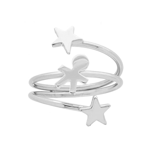 Anello Famiglia con figlio bimbo e due Stelle in ARGENTO 925 Galvanica Rodio