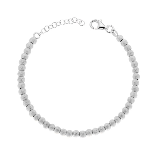 Bracciale Catena con Palline Satinate mm 4 in ARGENTO 925 Galvanica Rodio
