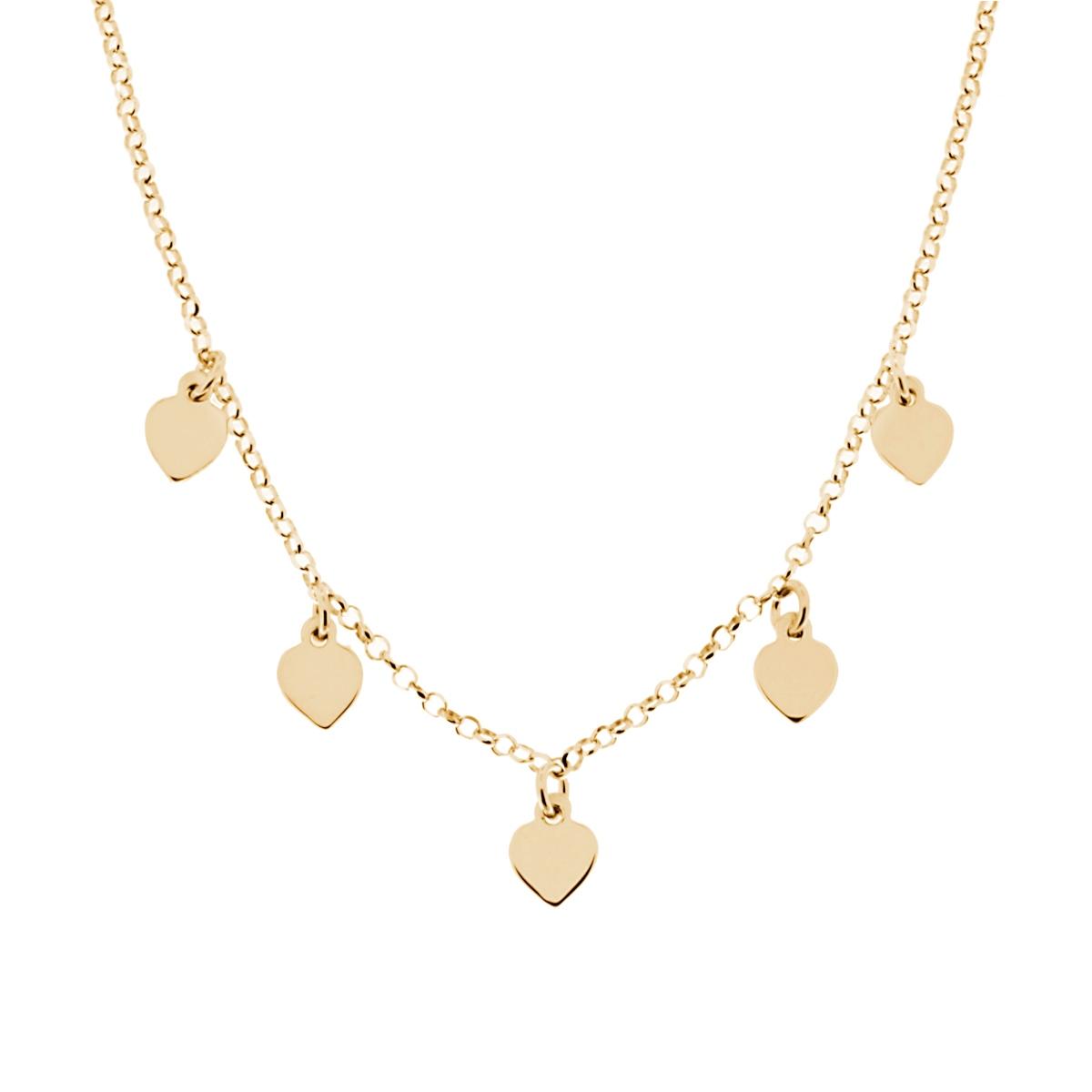 Collana Catena Rolo Diamantata con Cuori plain pendenti in ARGENTO 925 Galvanica Oro