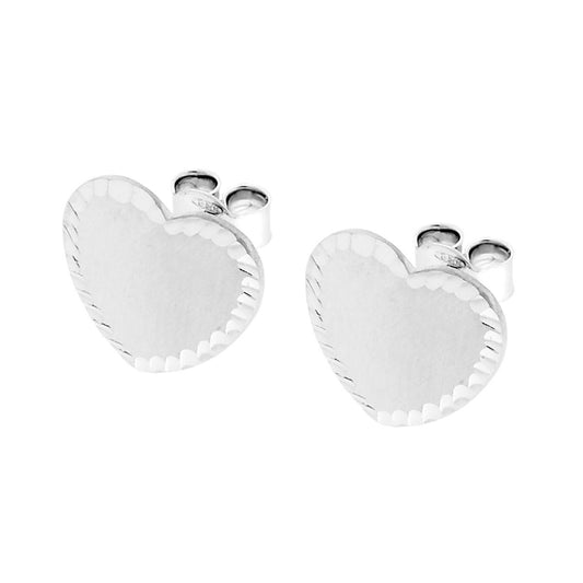 Orecchini Cuore Satinato Diamantato mm 13 in ARGENTO 925 Galvanica Rodio