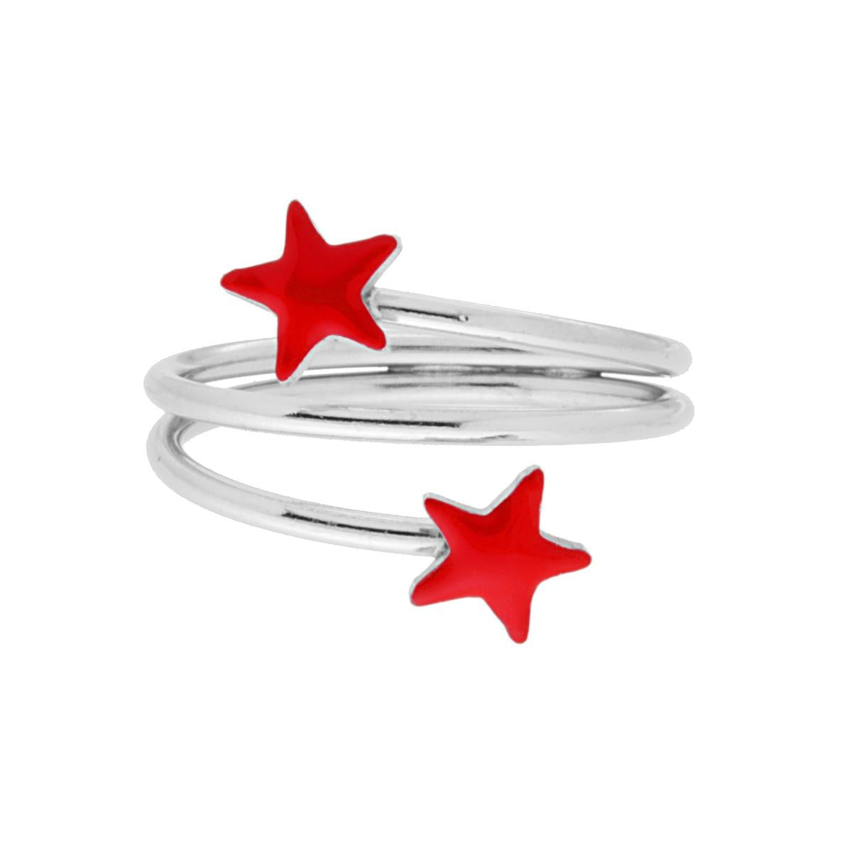 Anello due Stelle Smalto rosso in ARGENTO 925 Galvanica Rodio