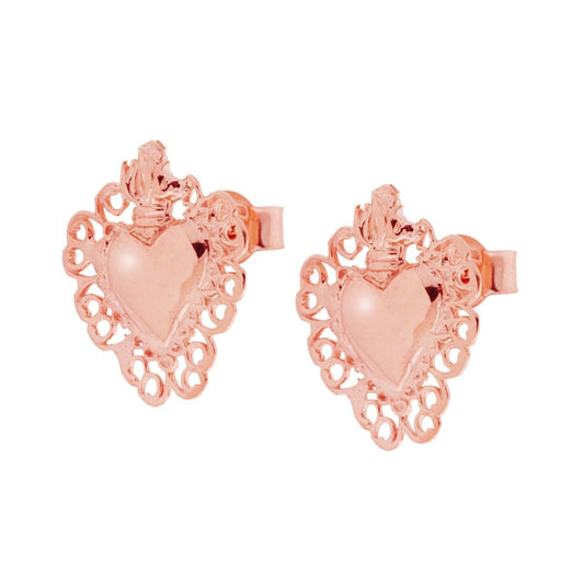 Orecchini Cuore Votivo Lucido in ARGENTO 925 Galvanica Rosa