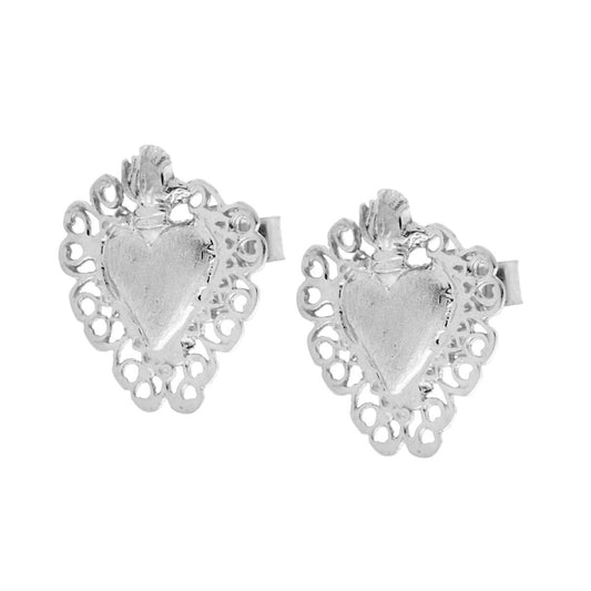 Orecchini Cuore Votivo Satinato in ARGENTO 925 Galvanica Rodio