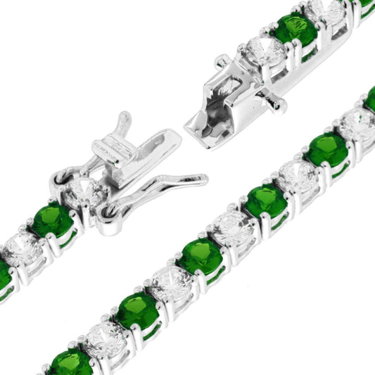 Bracciale Tennis Griffe cm 21 con Zirconi mm 3 Bianchi e Verde Smeraldo alternati in ARGENTO 925 Galvanica Rodio