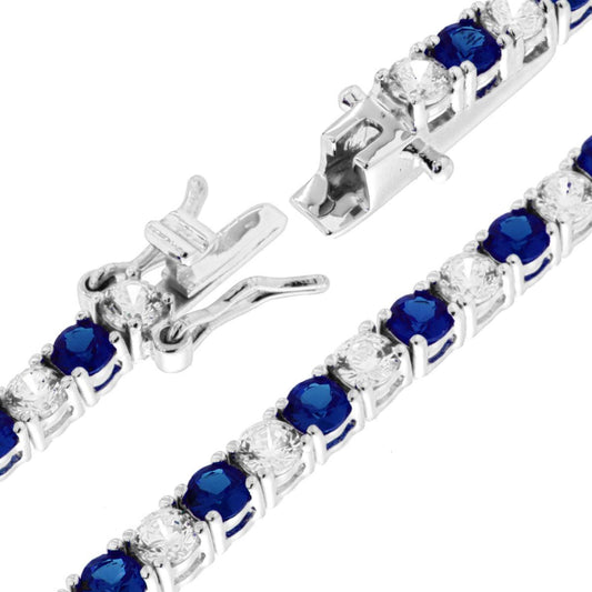 Bracciale Tennis Griffe cm 21 con Zirconi mm 3 Bianchi e Blu Zaffiro alternati in ARGENTO 925 Galvanica Rodio