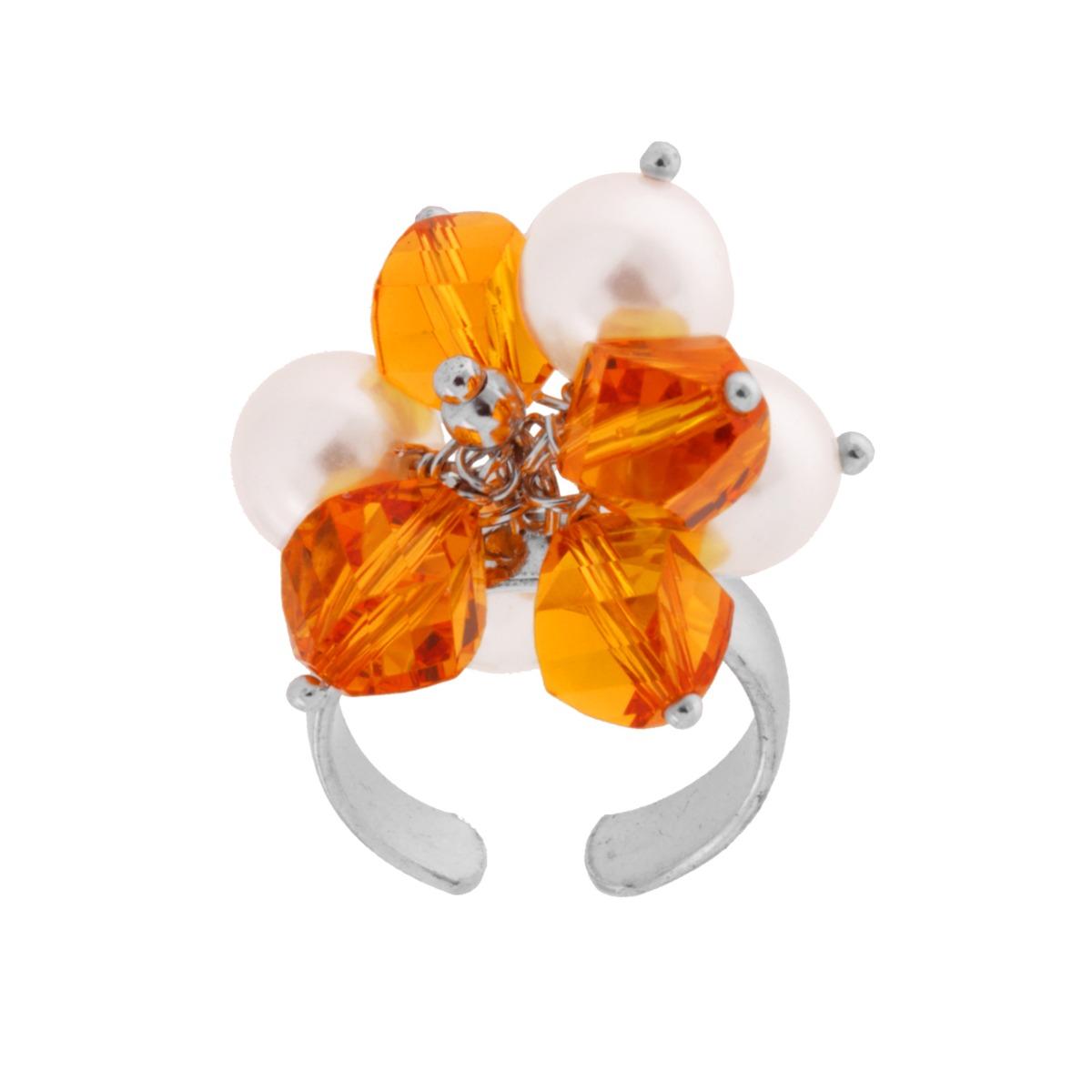 Anello con Crystal Topazio e Perle mm 8 pendenti in ARGENTO 925 Galvanica Rodio