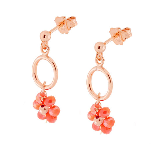 Orecchini con Fiore Crystal Corallo in ARGENTO 925 Galvanica Rosa