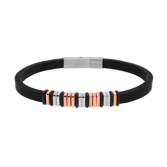 Bracciale in Caucciu PVC Nero con dettagli Galvanica Rosa in ACCIAIO