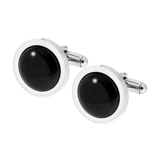 Accessori Gemelli Uomo forma Tonda mm 18 con applicazione effetto Onice Nero in ACCIAIO
