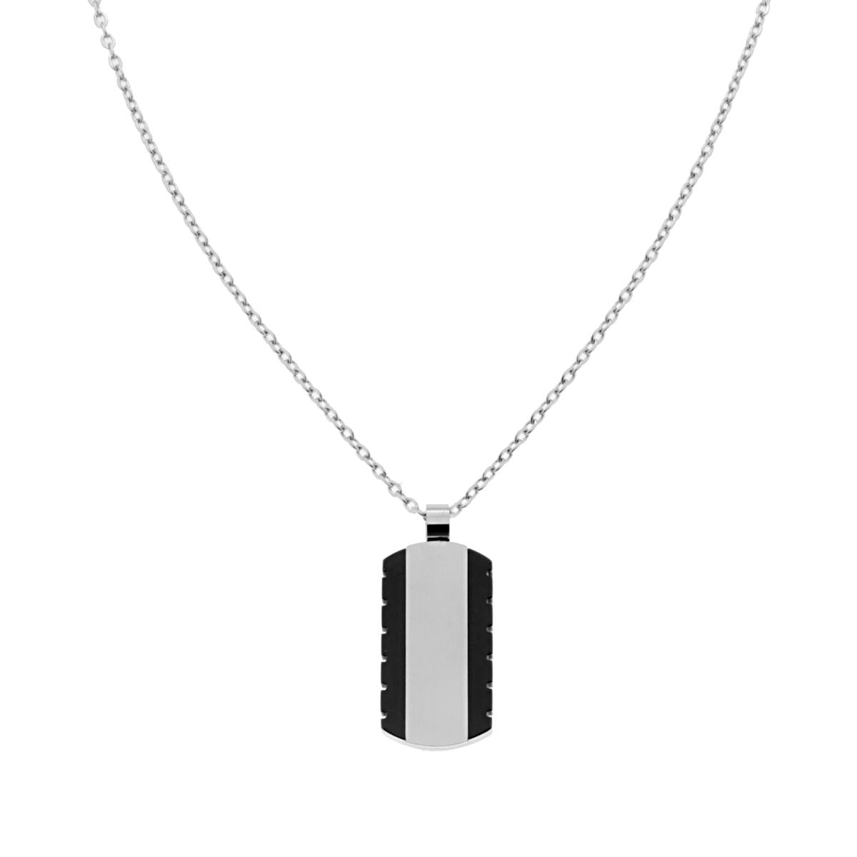 Collana Catena Forzatina Diamantata con Piastrina Rettangolare colore Nero in ACCIAIO
