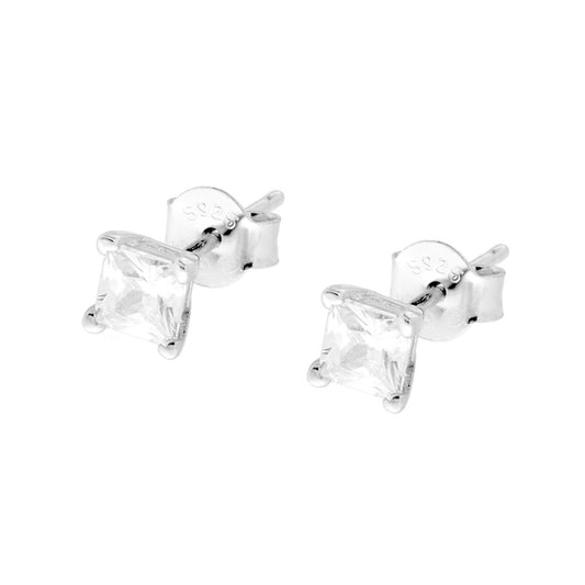 Orecchini Punto Luce Quadrato con Zircone Bianco mm 4 in ARGENTO 925 Galvanica Rodio