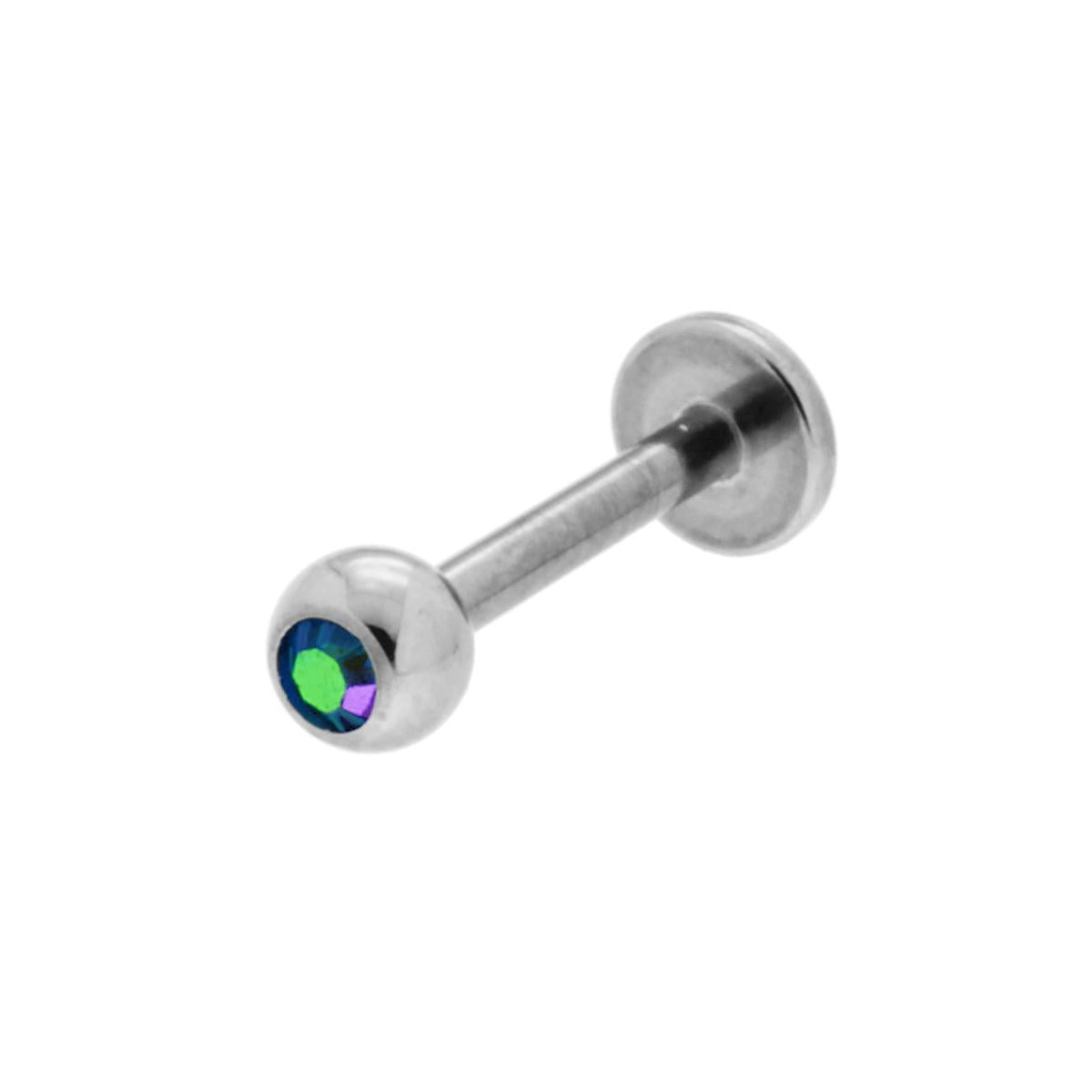 Body Piercing Labret mm 11 con Pallina mm 3 e Crystal Azzurro Aurora Boreale in ACCIAIO Chirurgico