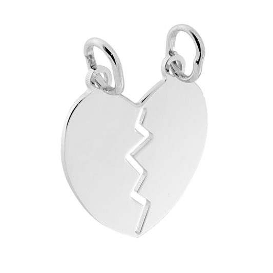 Ciondolo Cuore Spezzato plain che si spezza in ARGENTO 925 Galvanica Rodio