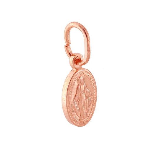 Ciondolo Medaglia Ovale con Madonna Miracolosa mm 14 in ARGENTO 925 Galvanica Rosa