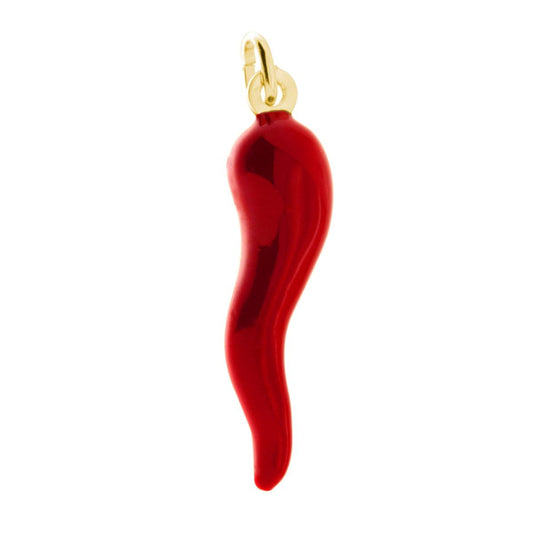 Ciondolo Portafortuna Corno mm 42 con Smalto Rosso in ARGENTO 925 Galvanica Oro