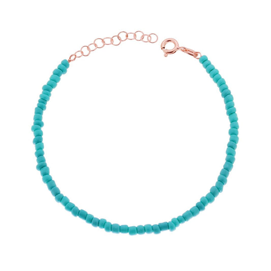 Bracciale con Perline Azzurro in ARGENTO 925 Galvanica Rosa