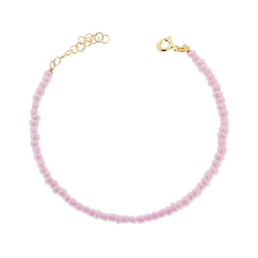 Bracciale con Perline Rosa in ARGENTO 925 Galvanica Oro