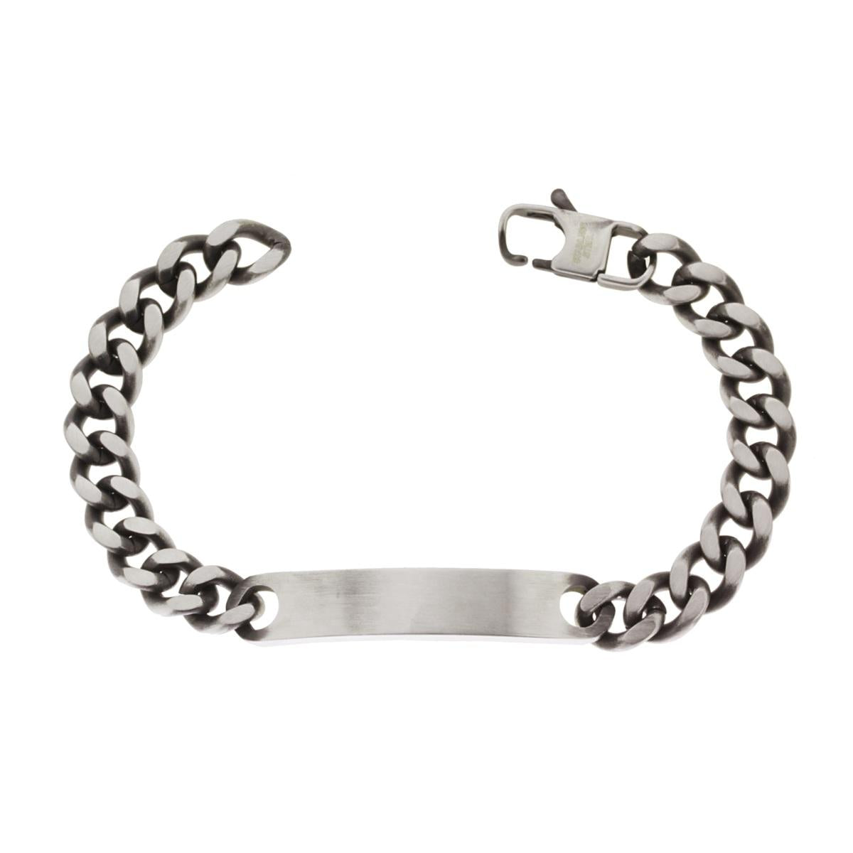 Bracciale Catena Grumetta mm 9 con Targa in ACCIAIO colore Brunito