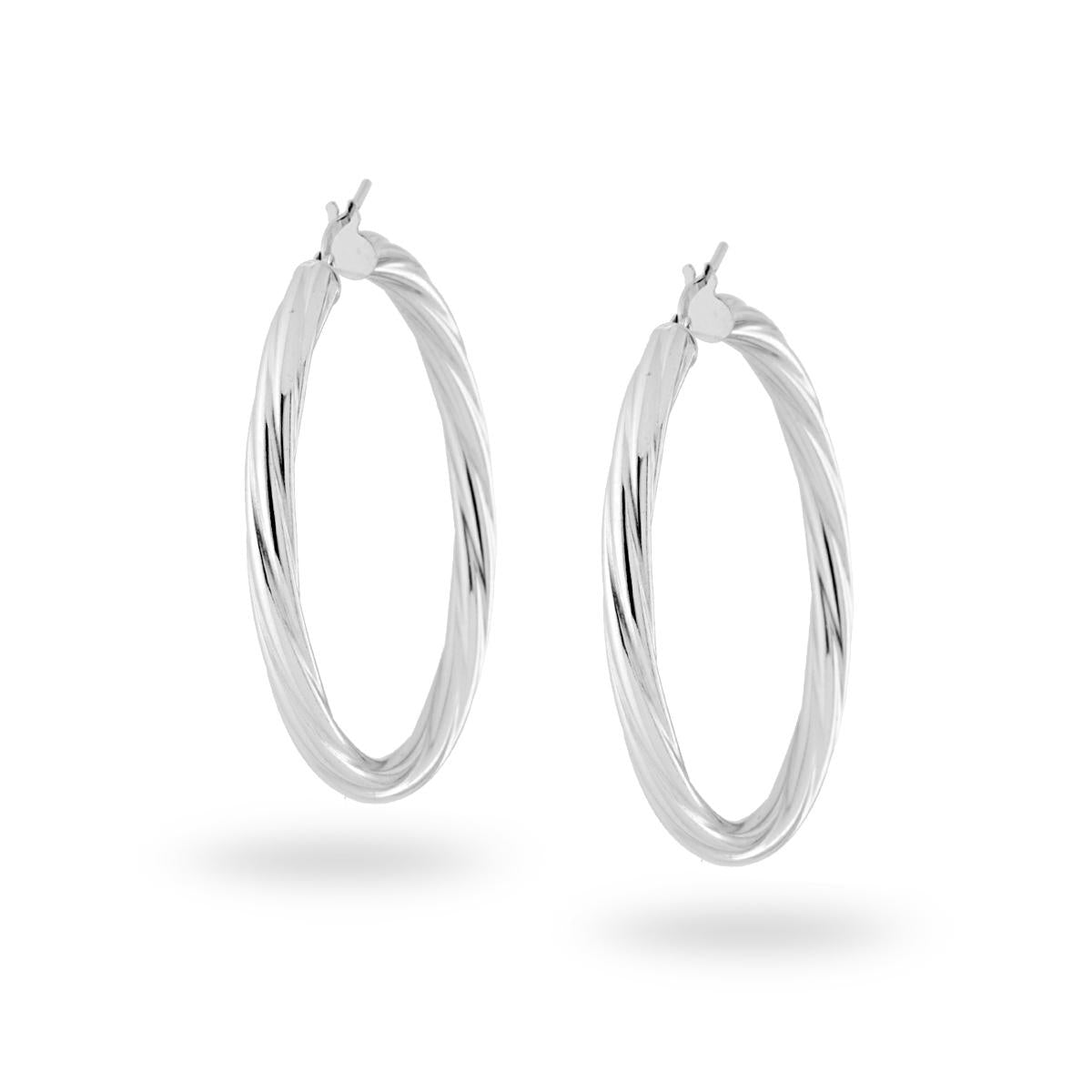 Orecchini a Cerchio mm 48 con Canna Ritorta mm 4 in ARGENTO 925 Galvanica Rodio