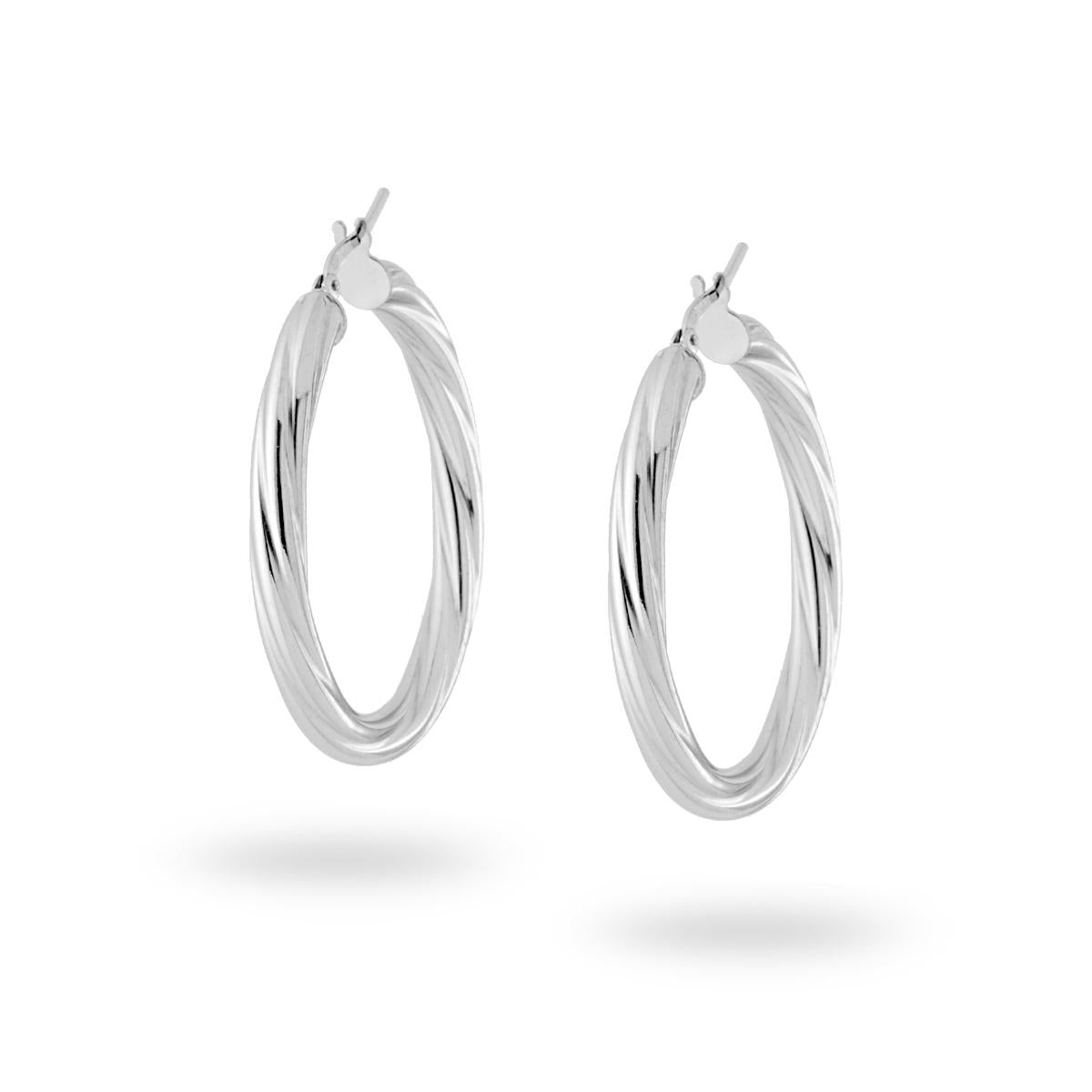 Orecchini a Cerchio mm 36 con Canna Ritorta mm 4 in ARGENTO 925 Galvanica Rodio
