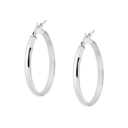 Orecchini a Cerchio mm 30 con Canna mezza tonda mm 3x1,5 in ARGENTO 925 Galvanica Rodio