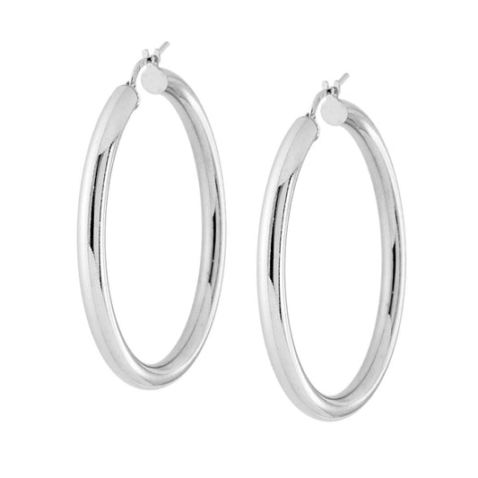 Orecchini a Cerchio mm 48 con Canna tubolare liscia mm 4 in ARGENTO 925 Galvanica Rodio