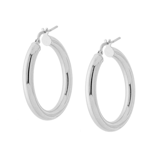 Orecchini a Cerchio mm 32 con Canna tubolare liscia mm 4 in ARGENTO 925 Galvanica Rodio