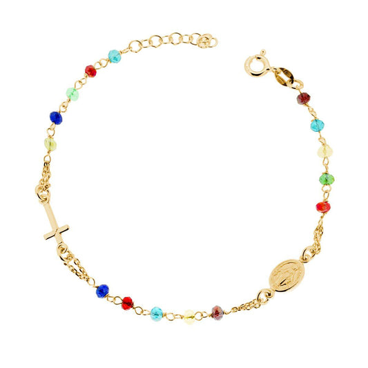 Bracciale Rosario cm 17+2 con Grani in Crystal mm 3.5 colore Multicolor Rainbow in ARGENTO 925 Galvanica Oro