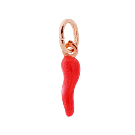 Ciondolo Portafortuna Corno mm 18 con Smalto Rosso perlato in ARGENTO 925 Galvanica Rosa
