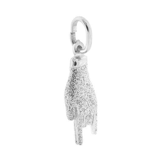 Ciondolo Portafortuna Mano Corna con Smalto Argento glitter in ARGENTO 925 Galvanica Rodio