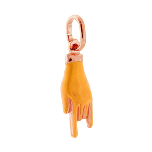 Ciondolo Portafortuna Mano Corna con Smalto Giallo in ARGENTO 925 Galvanica Rosa