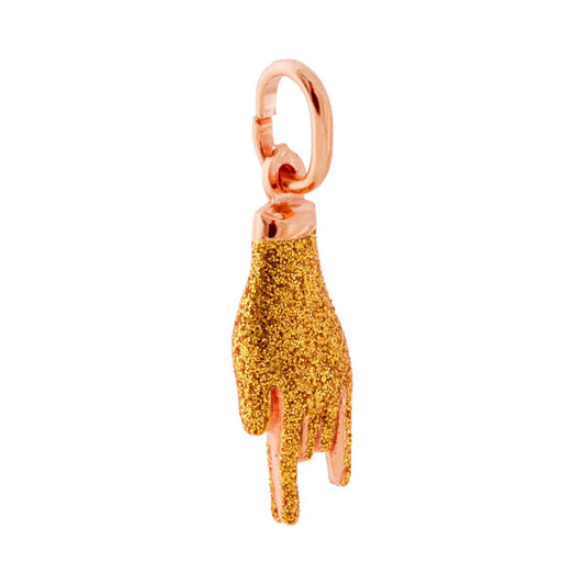 Ciondolo Portafortuna Mano Corna con Smalto Oro glitter in ARGENTO 925 Galvanica Rosa