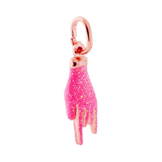 Ciondolo Portafortuna Mano Corna con Smalto Rosa Glitter in ARGENTO 925 Galvanica Rosa