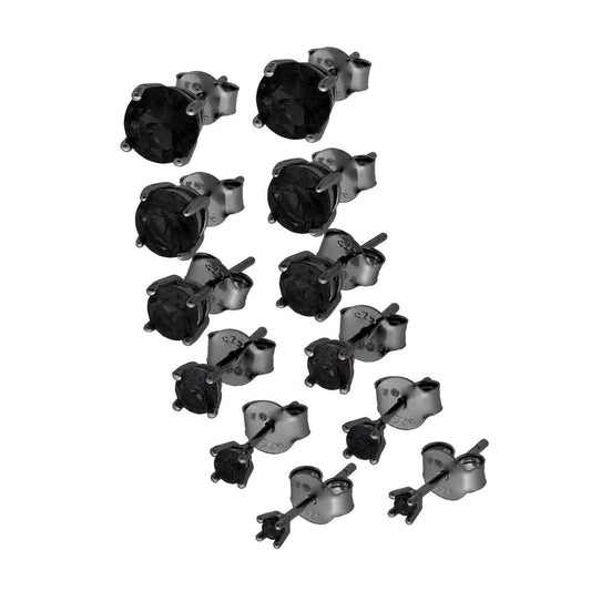 Orecchini Punto Luce Tondo mm 2/3/4/5/6/7 con Zircone Nero in ARGENTO 925 Galvanica Rutenio
