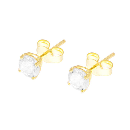 Orecchini Punto Luce Tondo con Zircone Bianco mm 5 in ARGENTO 925 Galvanica Oro
