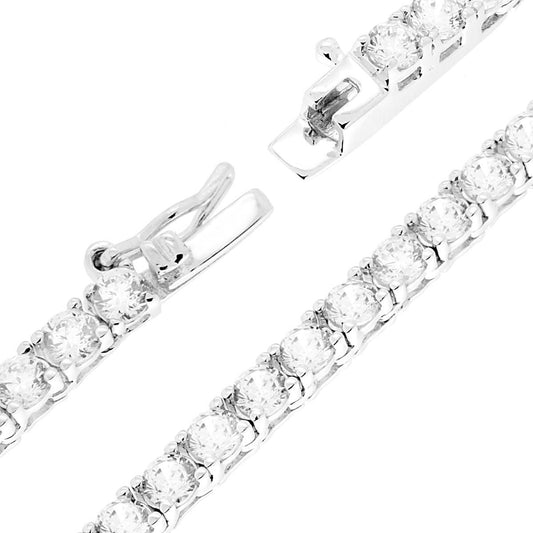Collana Tennis Griffe cm 45 con Zirconi mm 3 Bianchi in ARGENTO 925 Galvanica Rodio