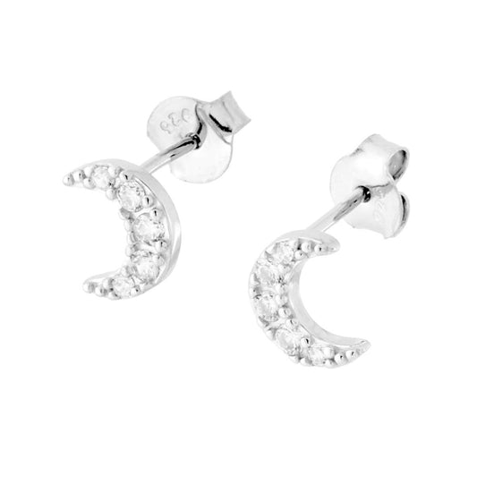 Orecchini Luna con Zirconi Bianchi in ARGENTO 925 Galvanica Rodio