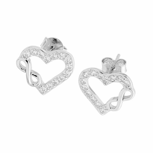 Orecchini Cuore e Infinito con Zirconi Bianchi in ARGENTO 925 Galvanica Rodio