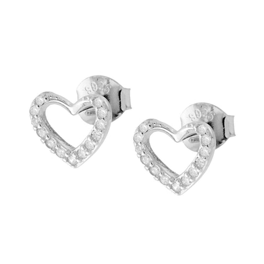 Orecchini Cuore con Zirconi Bianchi in ARGENTO 925 Galvanica Rodio