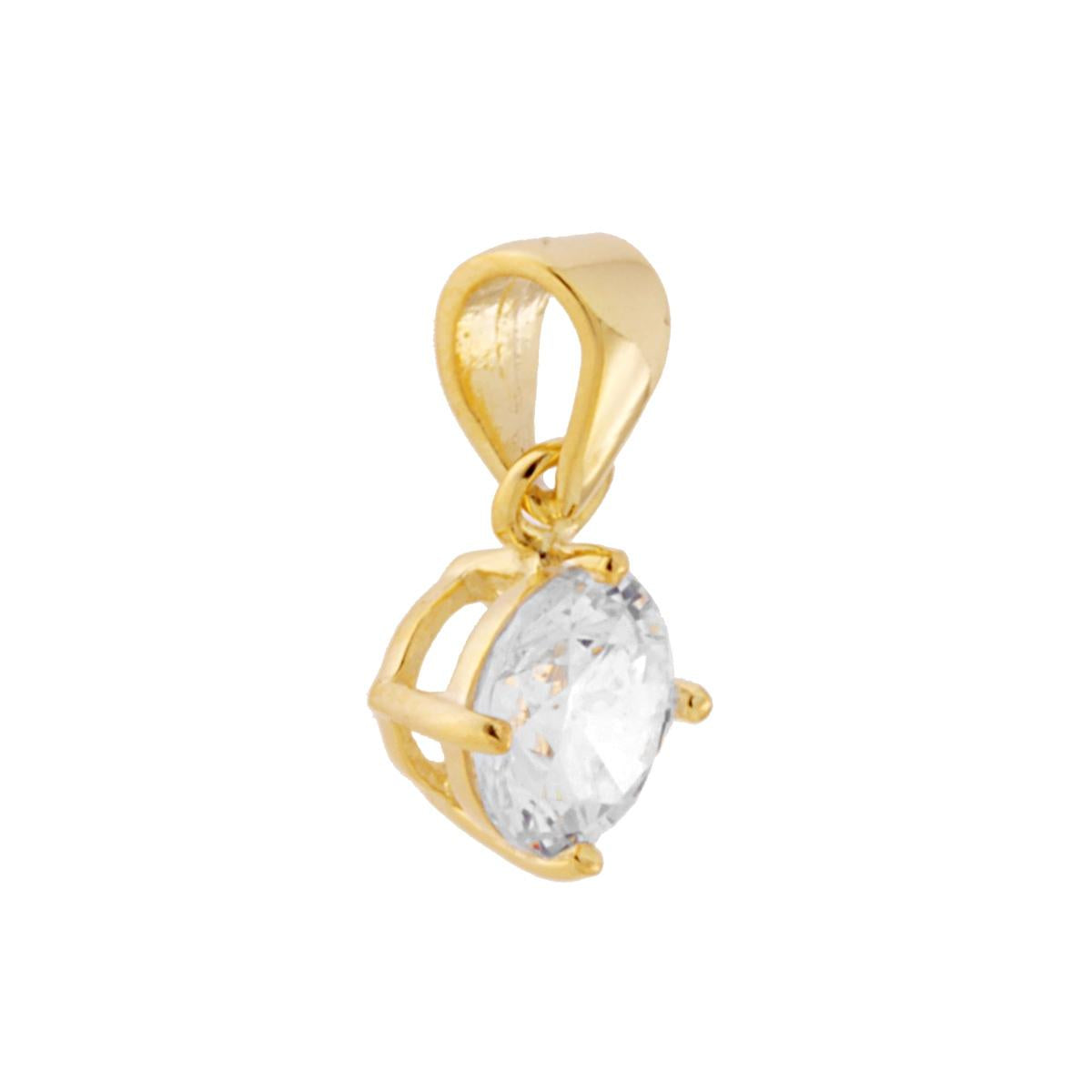 Ciondolo Punto Luce 4 Griffe con Zircone Bianco Tondo mm 6 in ARGENTO 925 Galvanica Oro
