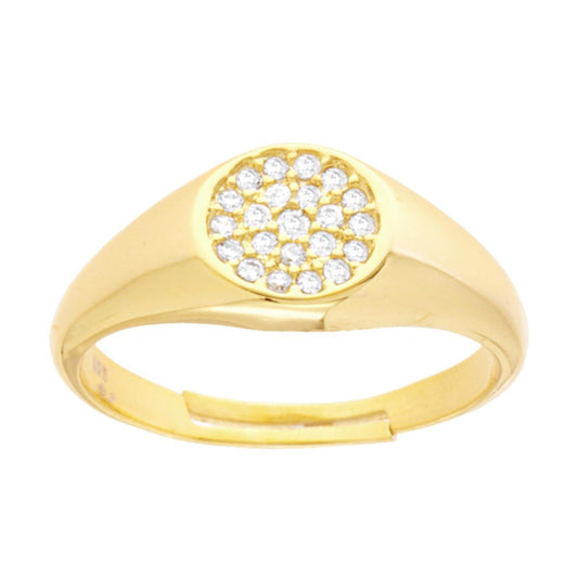 Anello Chevalier Tondo con Cubic Zirconia Bianchi in ARGENTO 925 Galvanica Oro