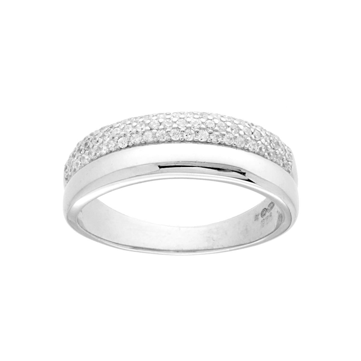 Anello Veretta doppia con Cubic Zirconia Bianchi in ARGENTO 925 Galvanica Rodio