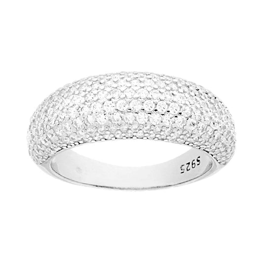 Anello Fascia bombata con Cubic Zirconia Bianchi in ARGENTO 925 Galvanica Rodio
