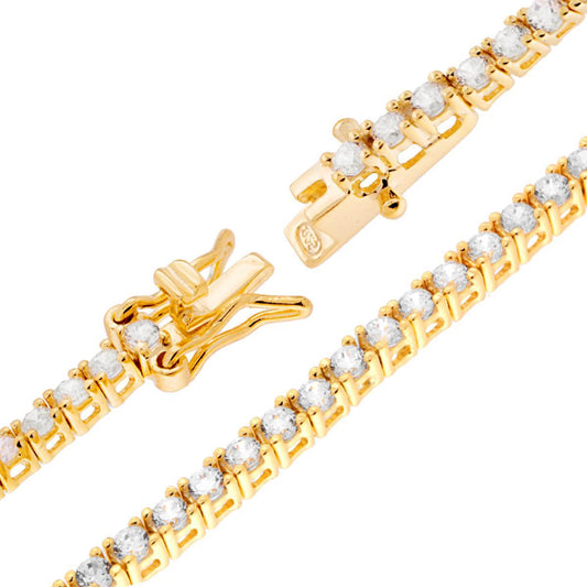 Bracciale Tennis Griffe cm 16.5 con Zirconi mm 2 Bianchi in ARGENTO 925 Galvanica Oro