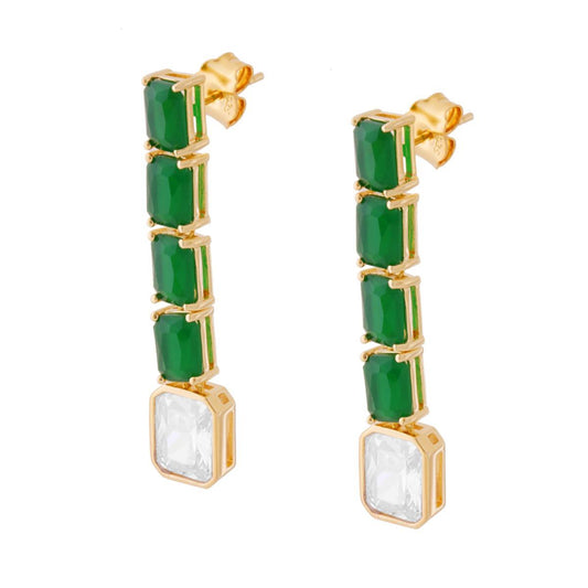 Orecchini Pendenti con Pietre Naturali Verde Smeraldo e Zircone Bianco in ARGENTO 925 Galvanica Oro