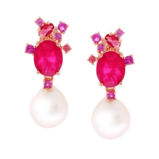 Orecchini Pendenti con Pietre Naturali Rosso Rubino e Perla Scaramazza pendente in ARGENTO 925 Galvanica Rosa