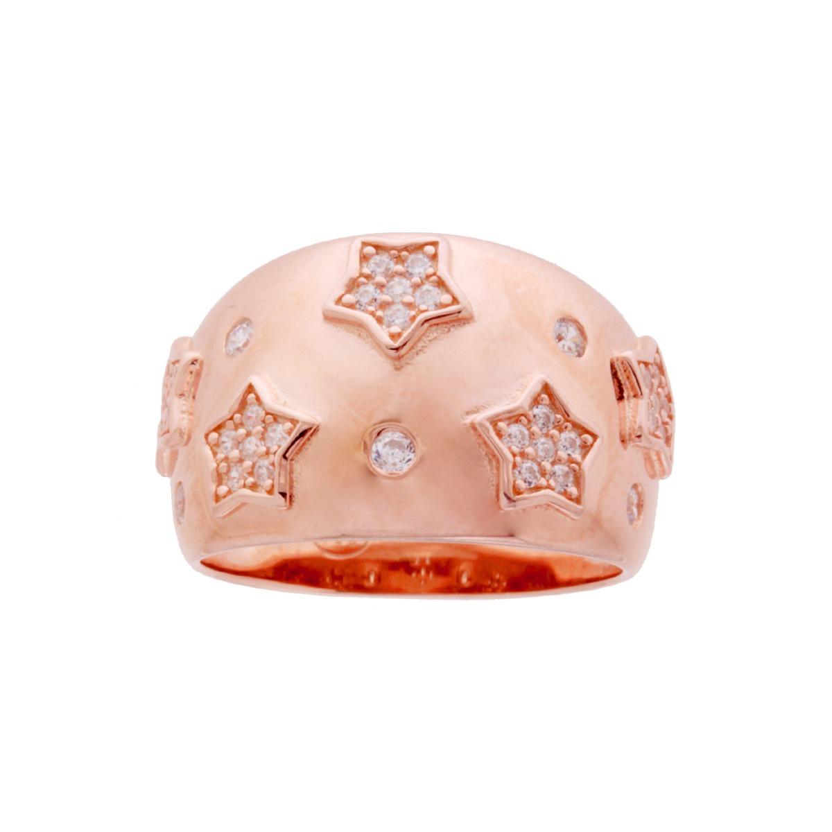 Anello Fascia con decoro Stelle Cubic Zirconia Bianchi in ARGENTO 925 Galvanica Rosa