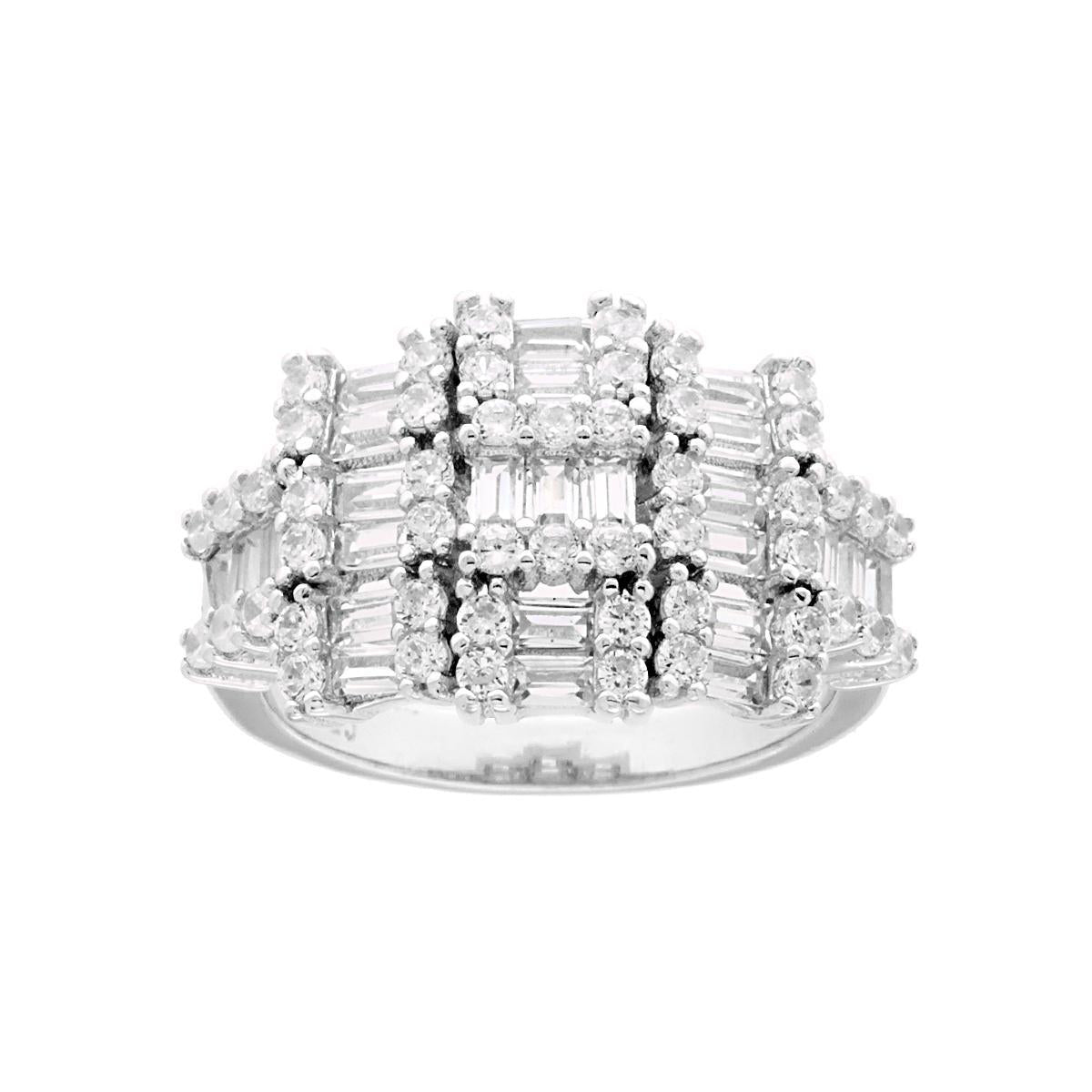 Anello con Zirconi Bianchi taglio Baguette in ARGENTO 925 Galvanica Rodio
