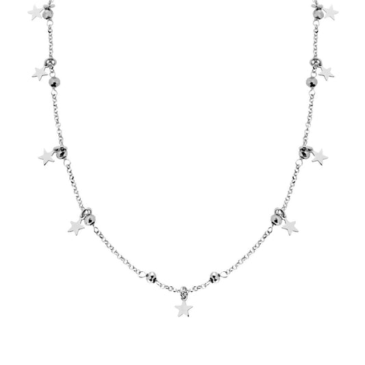 Collana Catena Rolo Diamantata con Crystal Grigio e Stelle plain pendenti in ARGENTO 925 Galvanica Rodio